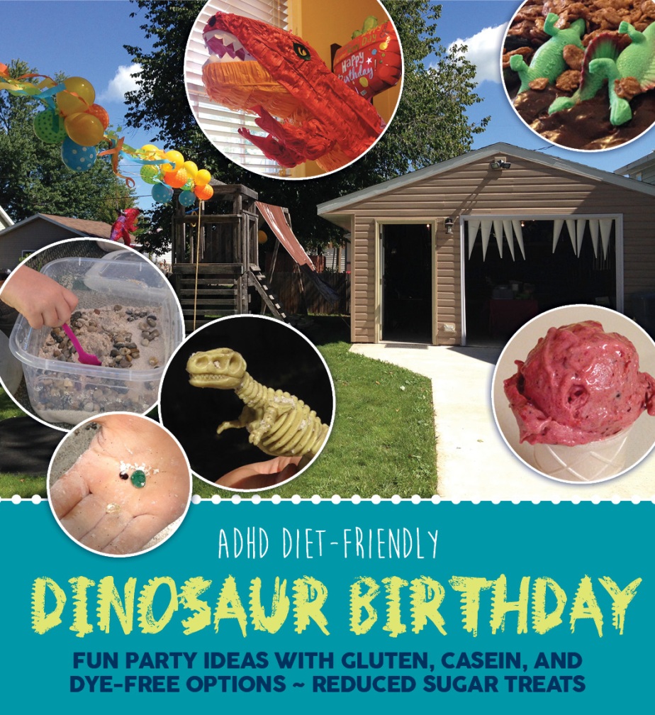 ADHD diet-friendly dinosaur birthday party - fun party ideas with gluten, casein, and  dye-free options ~ reduced sugar treats