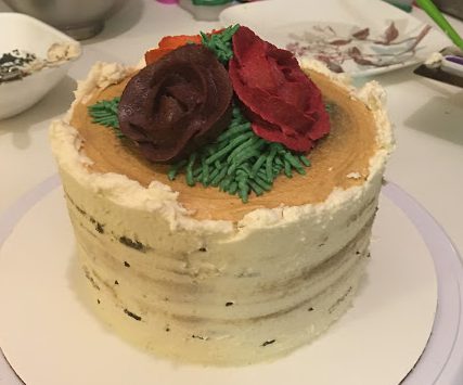 Birch tree cake with maple frosting